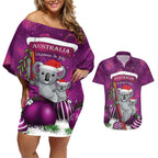 Australia Koala Couples Matching Off Shoulder Short Dress and Hawaiian Shirt Christmas In July - Purple