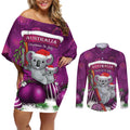 Australia Koala Couples Matching Off Shoulder Short Dress and Long Sleeve Button Shirt Christmas In July - Purple