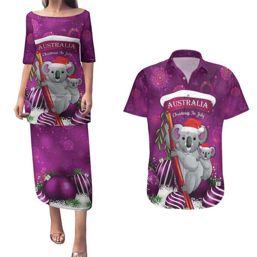 Australia Koala Couples Matching Puletasi and Hawaiian Shirt Christmas In July - Purple