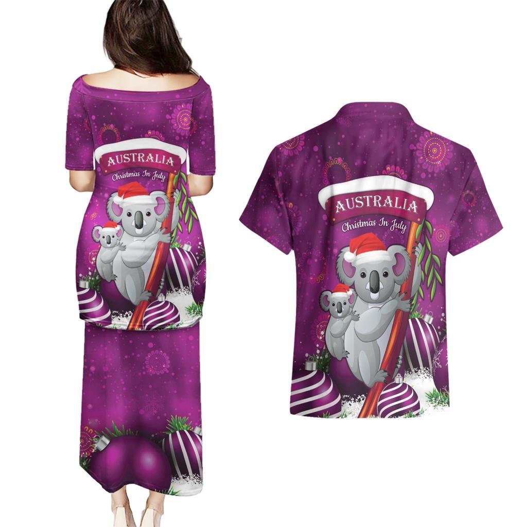 Australia Koala Couples Matching Puletasi and Hawaiian Shirt Christmas In July - Purple