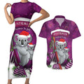 Australia Koala Couples Matching Short Sleeve Bodycon Dress and Hawaiian Shirt Christmas In July - Purple
