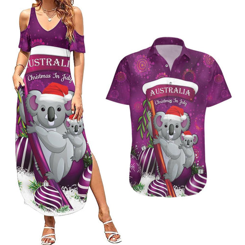 Australia Koala Couples Matching Summer Maxi Dress and Hawaiian Shirt Christmas In July - Purple
