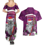 Australia Koala Couples Matching Summer Maxi Dress and Hawaiian Shirt Christmas In July - Purple