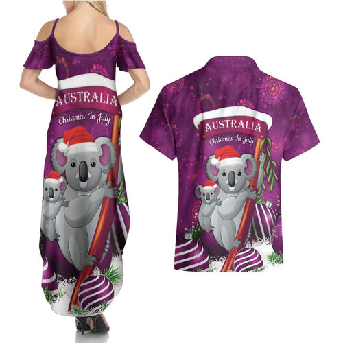 Australia Koala Couples Matching Summer Maxi Dress and Hawaiian Shirt Christmas In July - Purple