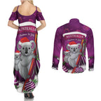 Australia Koala Couples Matching Summer Maxi Dress and Long Sleeve Button Shirt Christmas In July - Purple