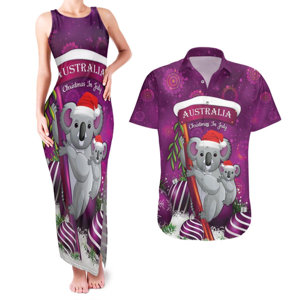 Australia Koala Couples Matching Tank Maxi Dress and Hawaiian Shirt Christmas In July - Purple