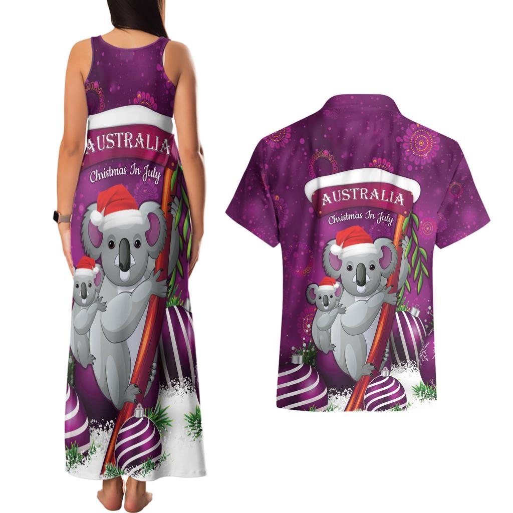 Australia Koala Couples Matching Tank Maxi Dress and Hawaiian Shirt Christmas In July - Purple