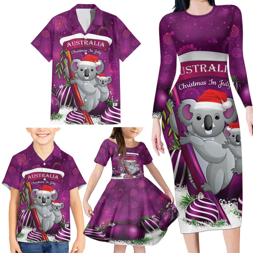 Australia Koala Family Matching Long Sleeve Bodycon Dress and Hawaiian Shirt Christmas In July - Purple