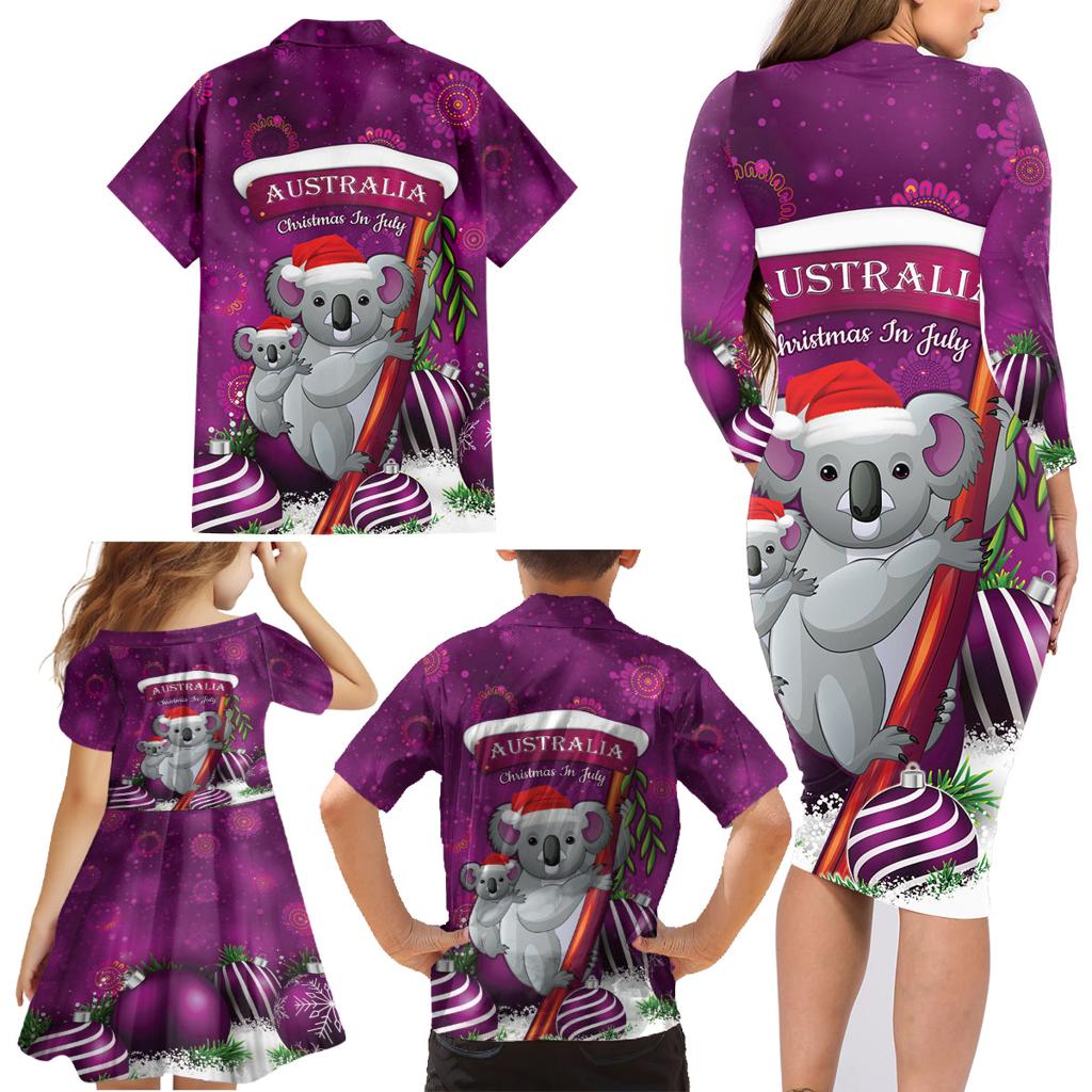 Australia Koala Family Matching Long Sleeve Bodycon Dress and Hawaiian Shirt Christmas In July - Purple