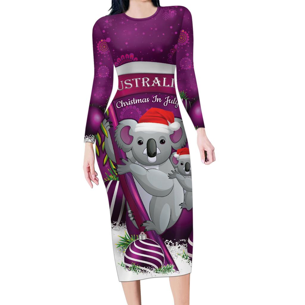 Australia Koala Family Matching Long Sleeve Bodycon Dress and Hawaiian Shirt Christmas In July - Purple