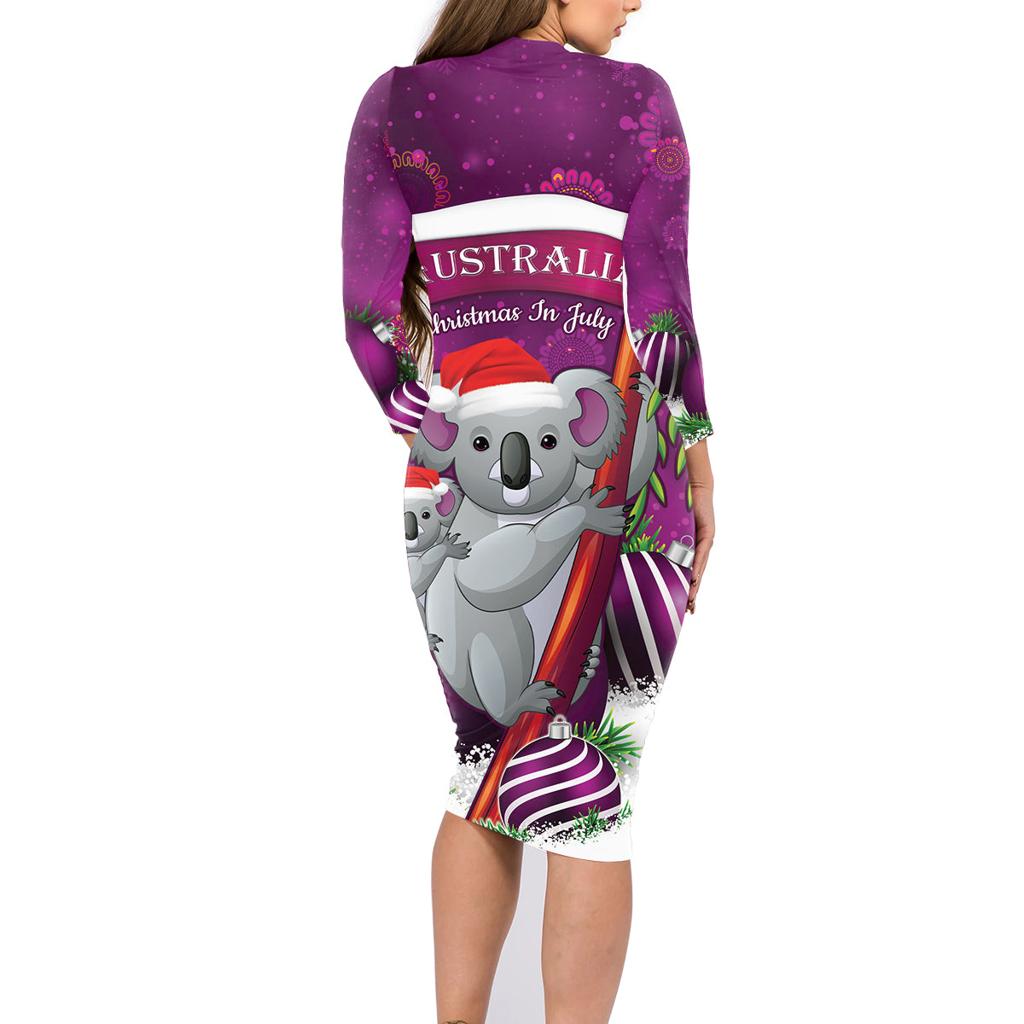 Australia Koala Family Matching Long Sleeve Bodycon Dress and Hawaiian Shirt Christmas In July - Purple