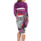 Australia Koala Family Matching Long Sleeve Bodycon Dress and Hawaiian Shirt Christmas In July - Purple