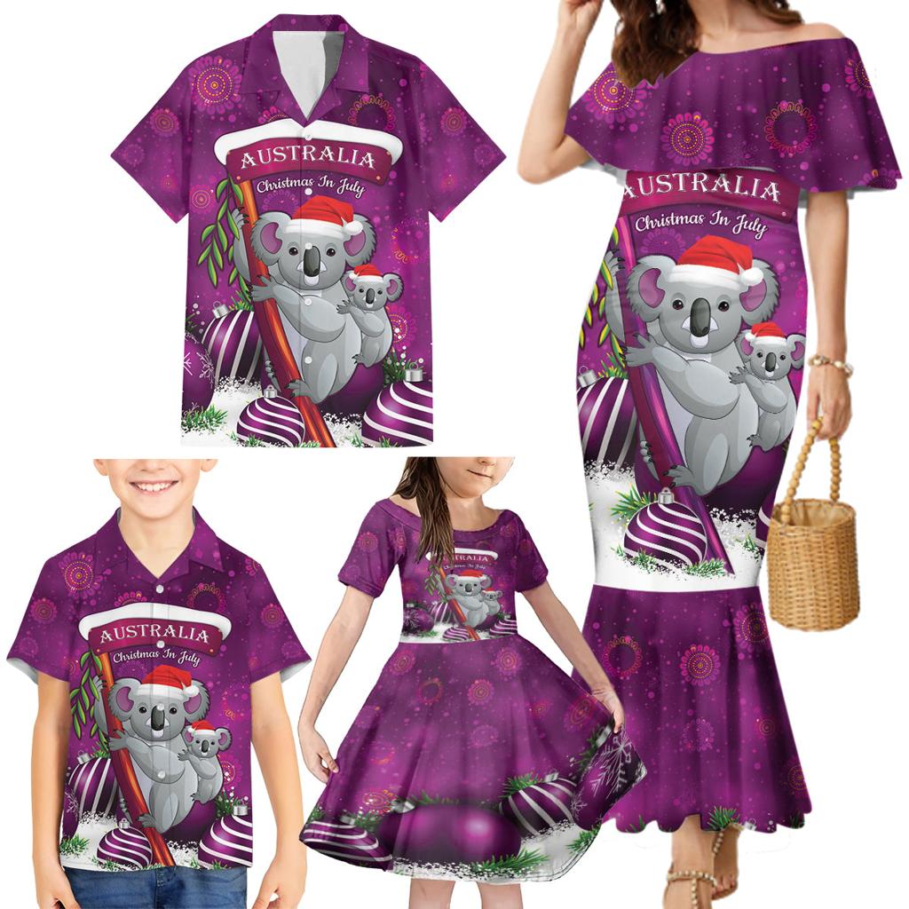Australia Koala Family Matching Mermaid Dress and Hawaiian Shirt Christmas In July - Purple