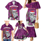 Australia Koala Family Matching Mermaid Dress and Hawaiian Shirt Christmas In July - Purple
