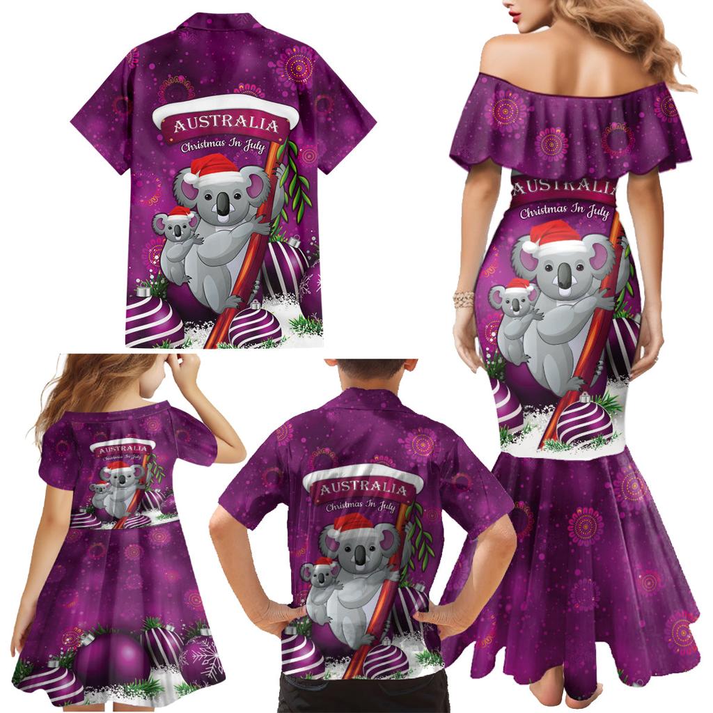 Australia Koala Family Matching Mermaid Dress and Hawaiian Shirt Christmas In July - Purple