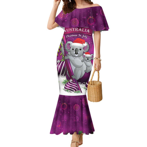 Australia Koala Family Matching Mermaid Dress and Hawaiian Shirt Christmas In July - Purple