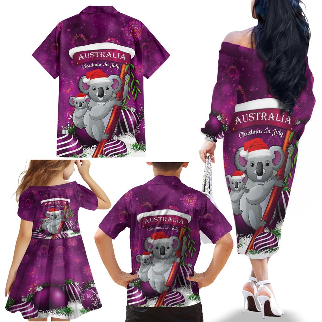 Australia Koala Family Matching Off The Shoulder Long Sleeve Dress and Hawaiian Shirt Christmas In July - Purple
