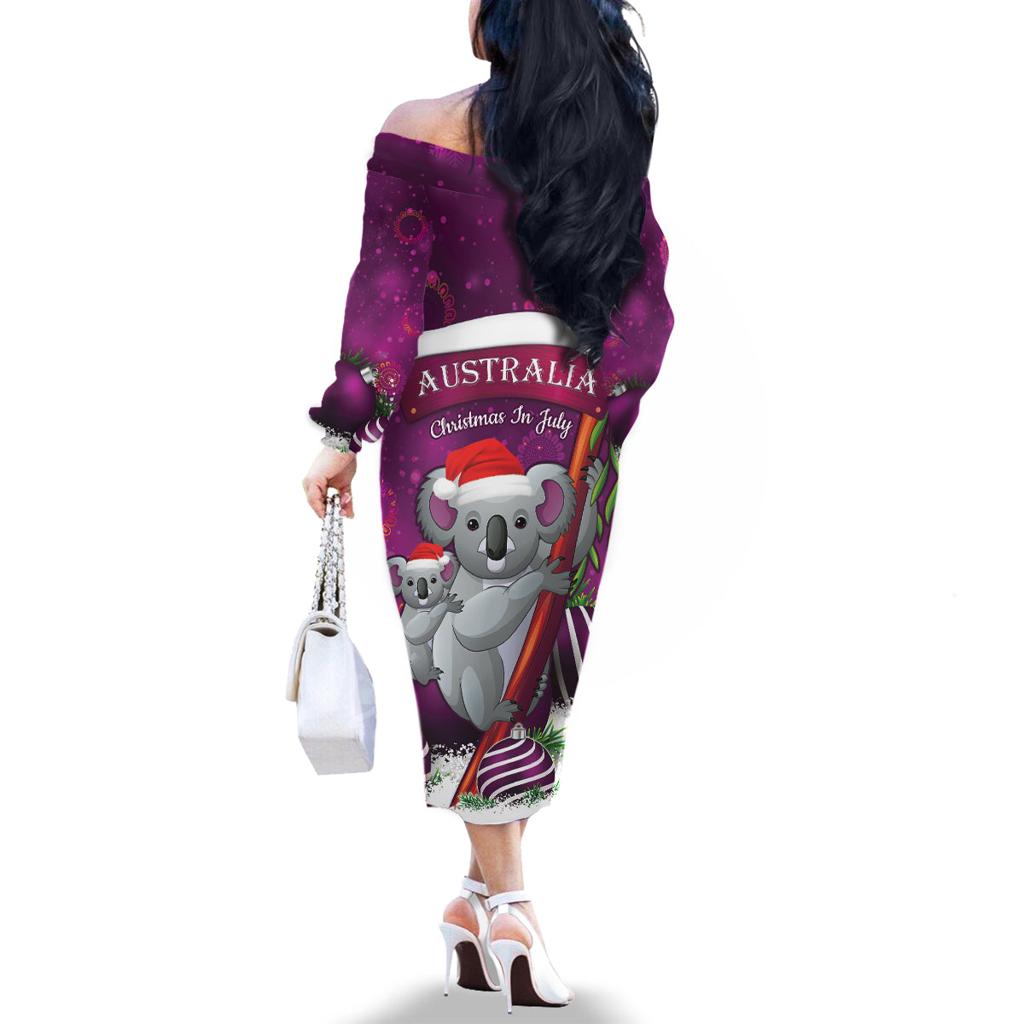 Australia Koala Family Matching Off The Shoulder Long Sleeve Dress and Hawaiian Shirt Christmas In July - Purple