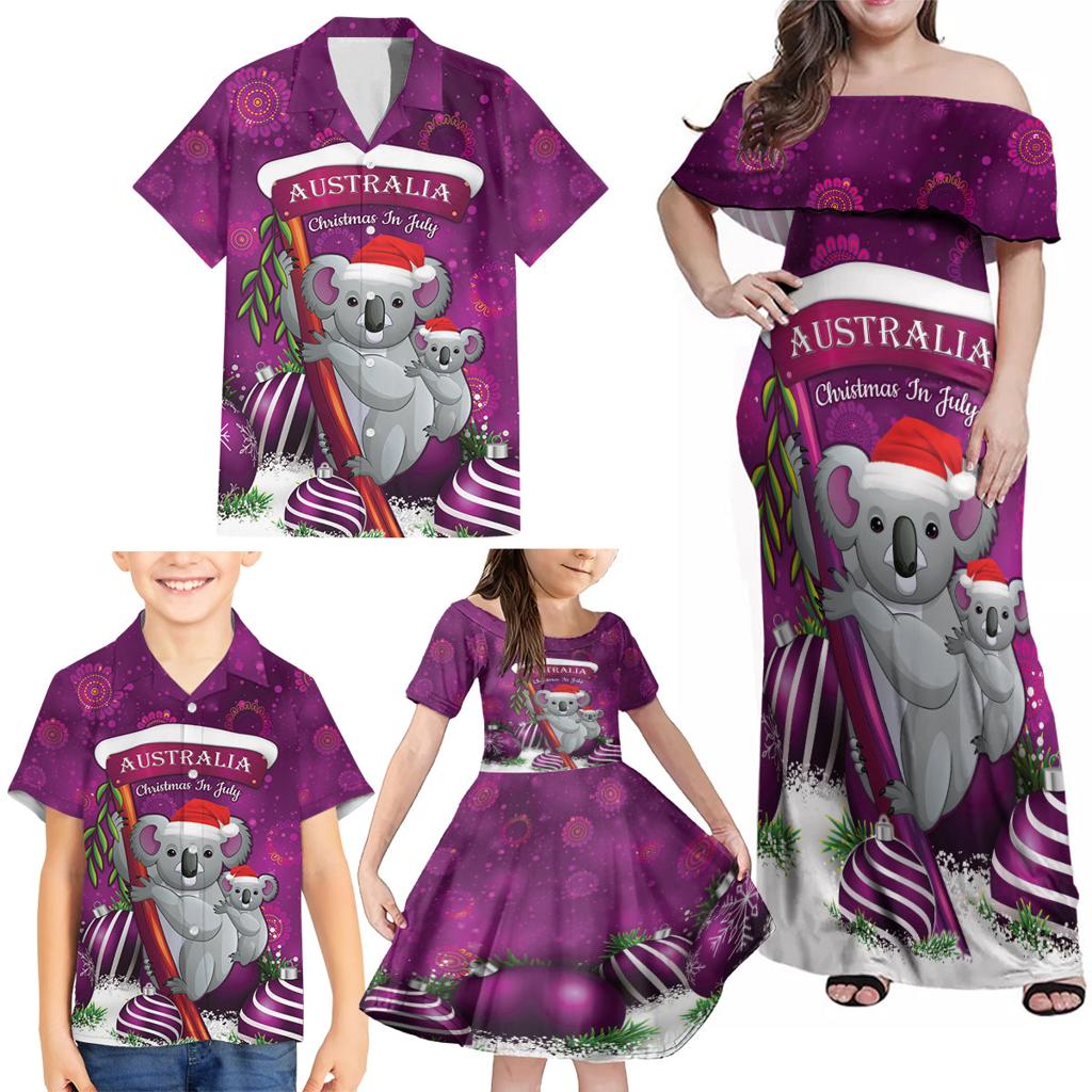 Australia Koala Family Matching Off Shoulder Maxi Dress and Hawaiian Shirt Christmas In July - Purple