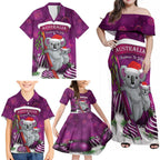 Australia Koala Family Matching Off Shoulder Maxi Dress and Hawaiian Shirt Christmas In July - Purple