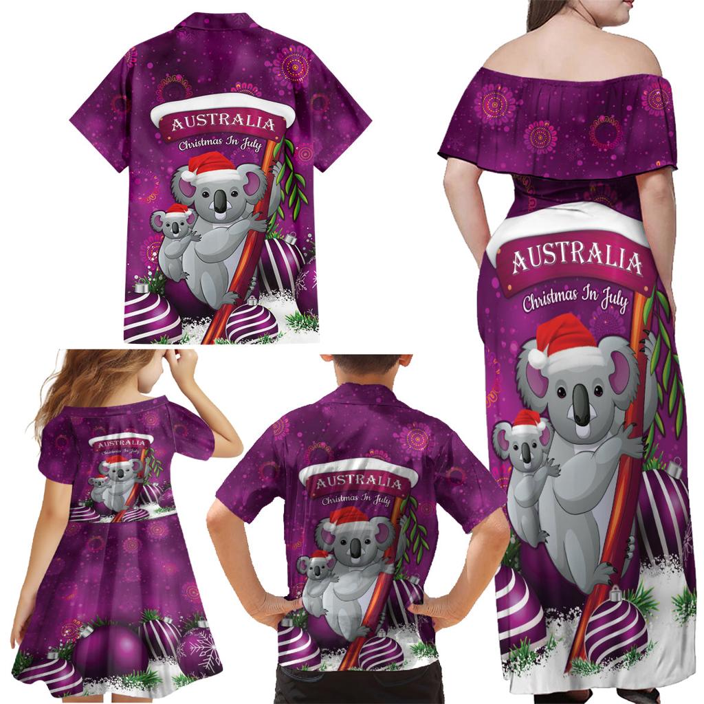 Australia Koala Family Matching Off Shoulder Maxi Dress and Hawaiian Shirt Christmas In July - Purple