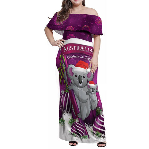 Australia Koala Family Matching Off Shoulder Maxi Dress and Hawaiian Shirt Christmas In July - Purple