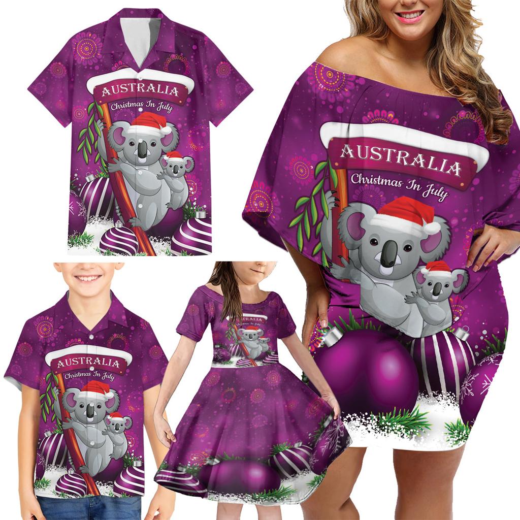 Australia Koala Family Matching Off Shoulder Short Dress and Hawaiian Shirt Christmas In July - Purple