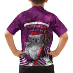Australia Koala Family Matching Off Shoulder Short Dress and Hawaiian Shirt Christmas In July - Purple