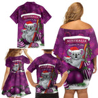 Australia Koala Family Matching Off Shoulder Short Dress and Hawaiian Shirt Christmas In July - Purple