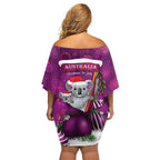 Australia Koala Family Matching Off Shoulder Short Dress and Hawaiian Shirt Christmas In July - Purple