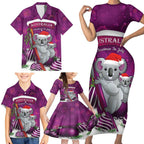 Australia Koala Family Matching Short Sleeve Bodycon Dress and Hawaiian Shirt Christmas In July - Purple