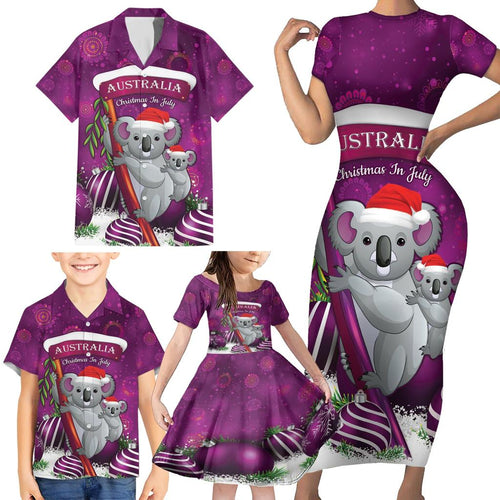 Australia Koala Family Matching Short Sleeve Bodycon Dress and Hawaiian Shirt Christmas In July - Purple