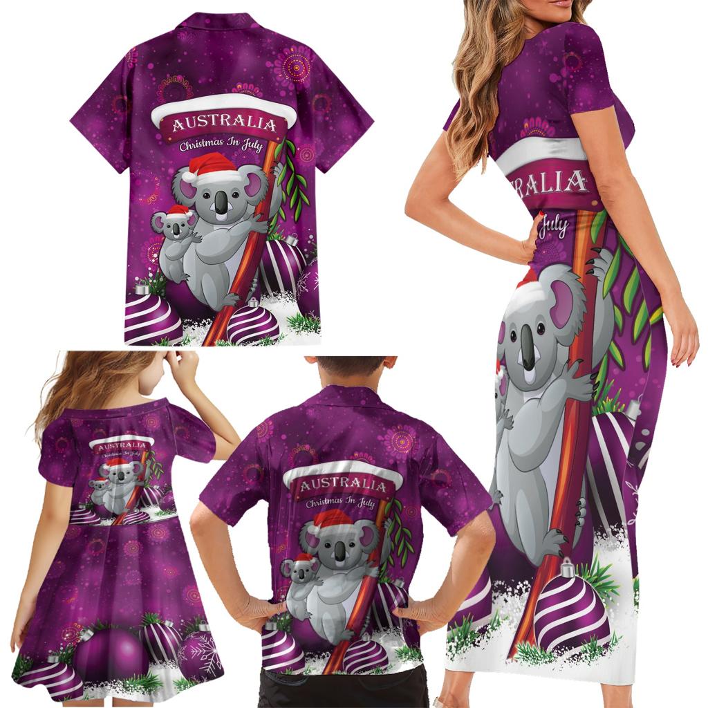 Australia Koala Family Matching Short Sleeve Bodycon Dress and Hawaiian Shirt Christmas In July - Purple
