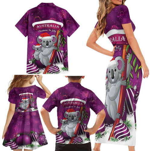 Australia Koala Family Matching Short Sleeve Bodycon Dress and Hawaiian Shirt Christmas In July - Purple