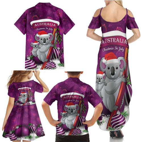 Australia Koala Family Matching Summer Maxi Dress and Hawaiian Shirt Christmas In July - Purple
