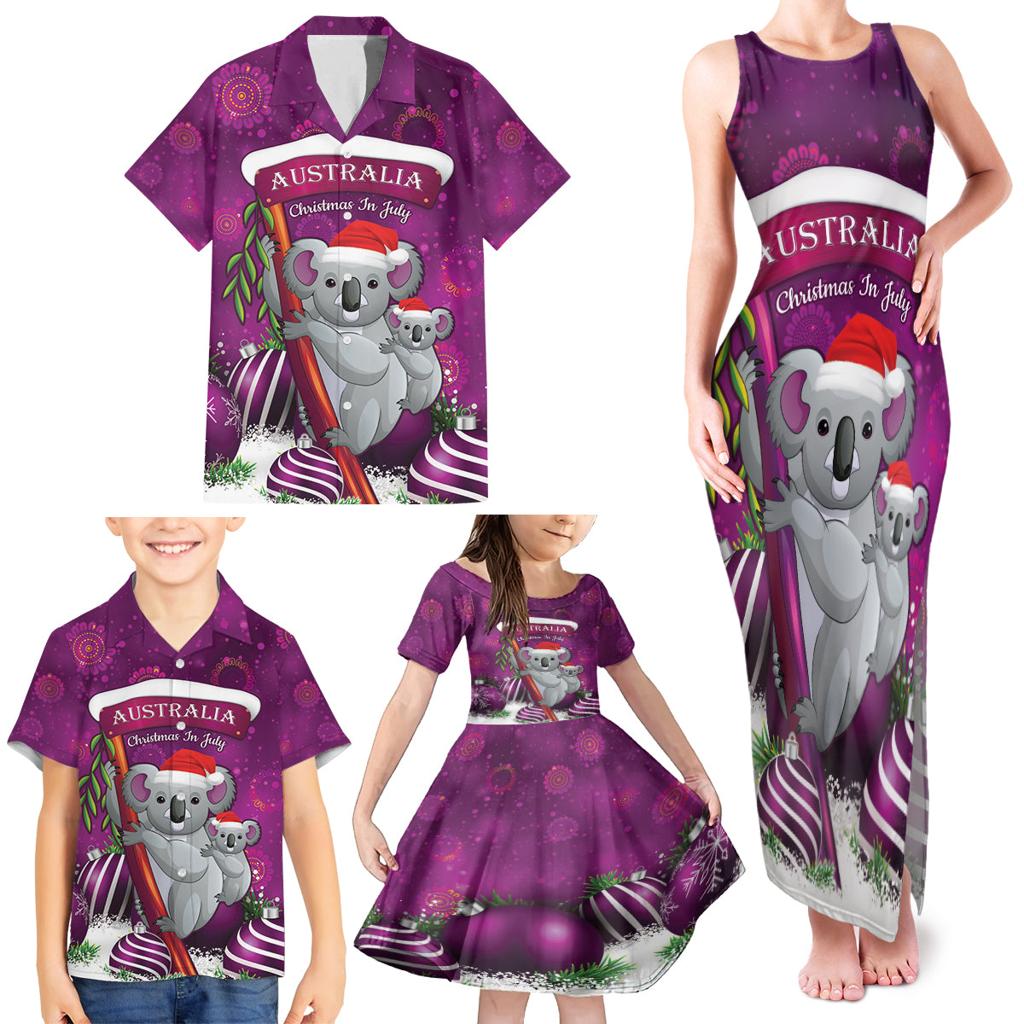 Australia Koala Family Matching Tank Maxi Dress and Hawaiian Shirt Christmas In July - Purple