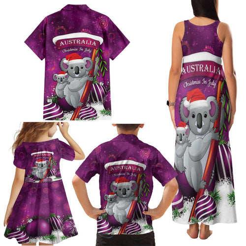 Australia Koala Family Matching Tank Maxi Dress and Hawaiian Shirt Christmas In July - Purple