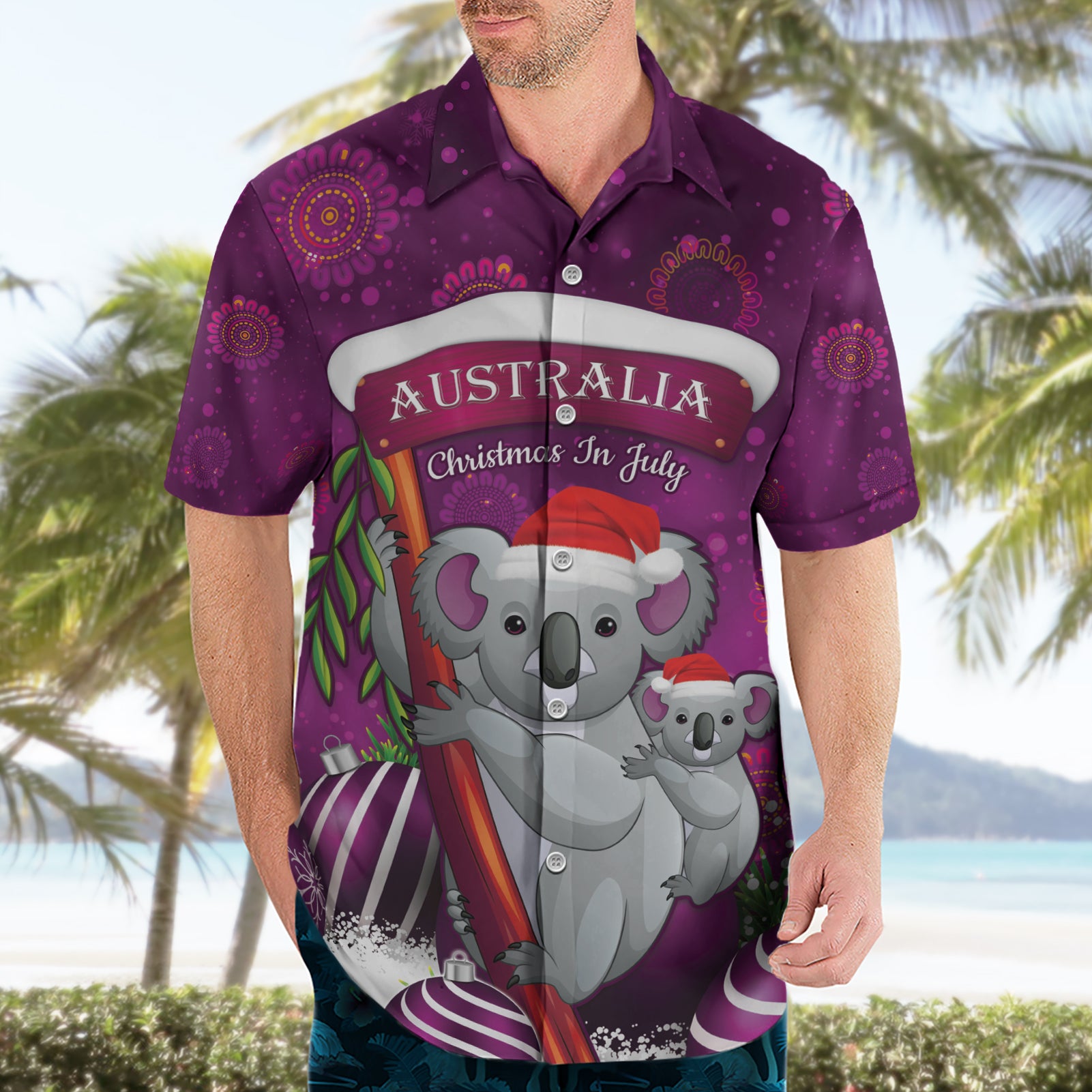 Australia Koala Hawaiian Shirt Christmas In July - Purple