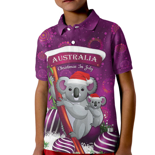 Australia Koala Kid Polo Shirt Christmas In July - Purple