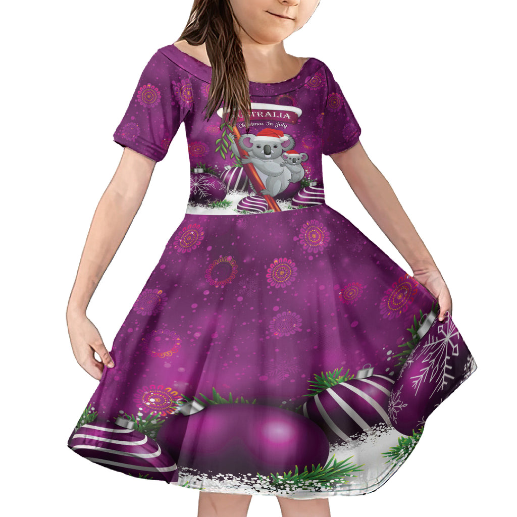Australia Koala Kid Short Sleeve Dress Christmas In July - Purple
