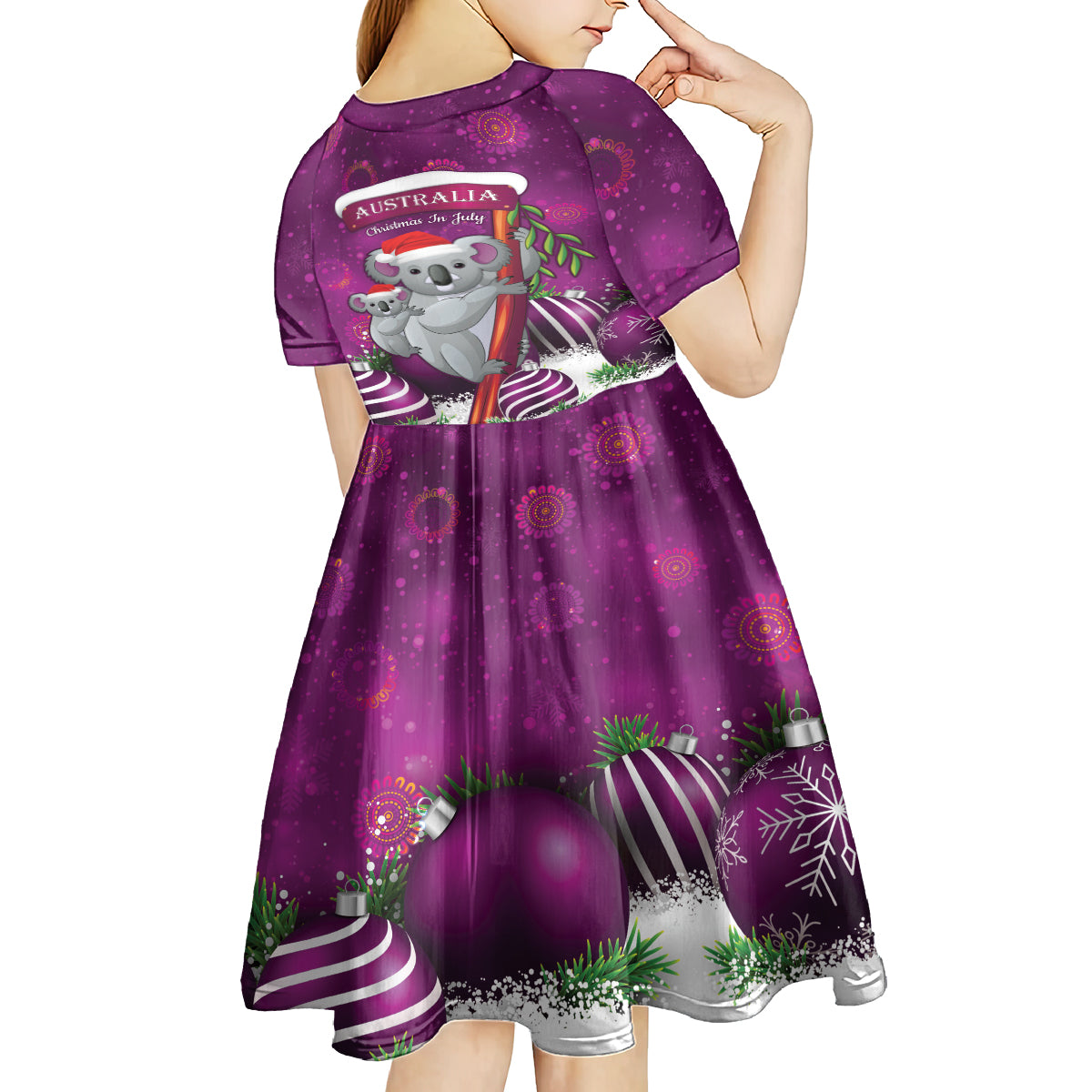 Australia Koala Kid Short Sleeve Dress Christmas In July - Purple