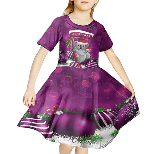Australia Koala Kid Short Sleeve Dress Christmas In July - Purple