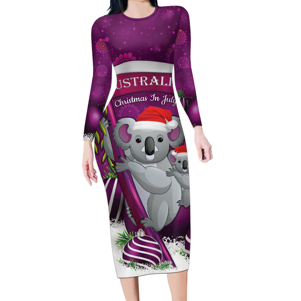 Australia Koala Long Sleeve Bodycon Dress Christmas In July - Purple