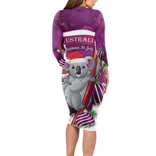 Australia Koala Long Sleeve Bodycon Dress Christmas In July - Purple