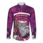 Australia Koala Long Sleeve Button Shirt Christmas In July - Purple