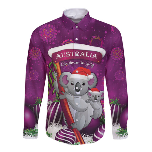 Australia Koala Long Sleeve Button Shirt Christmas In July - Purple
