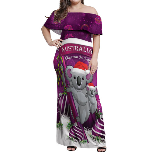 Australia Koala Off Shoulder Maxi Dress Christmas In July - Purple