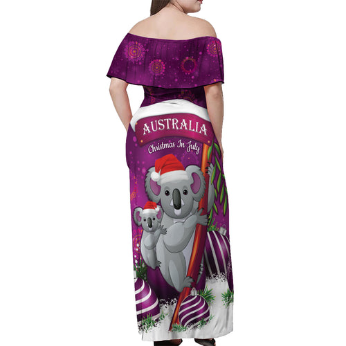 Australia Koala Off Shoulder Maxi Dress Christmas In July - Purple