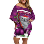 Australia Koala Off Shoulder Short Dress Christmas In July - Purple