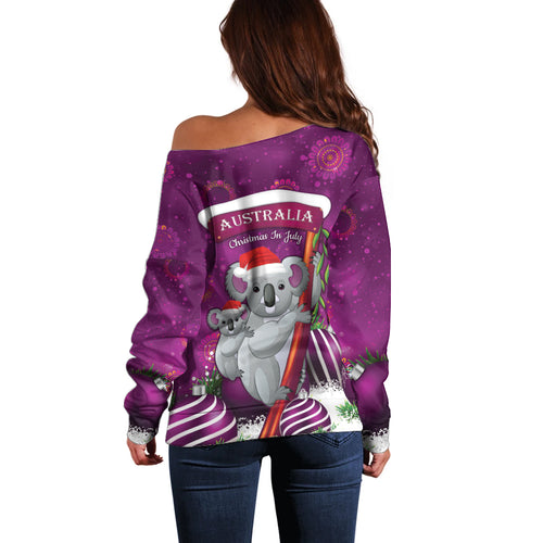 Australia Koala Off Shoulder Sweater Christmas In July - Purple